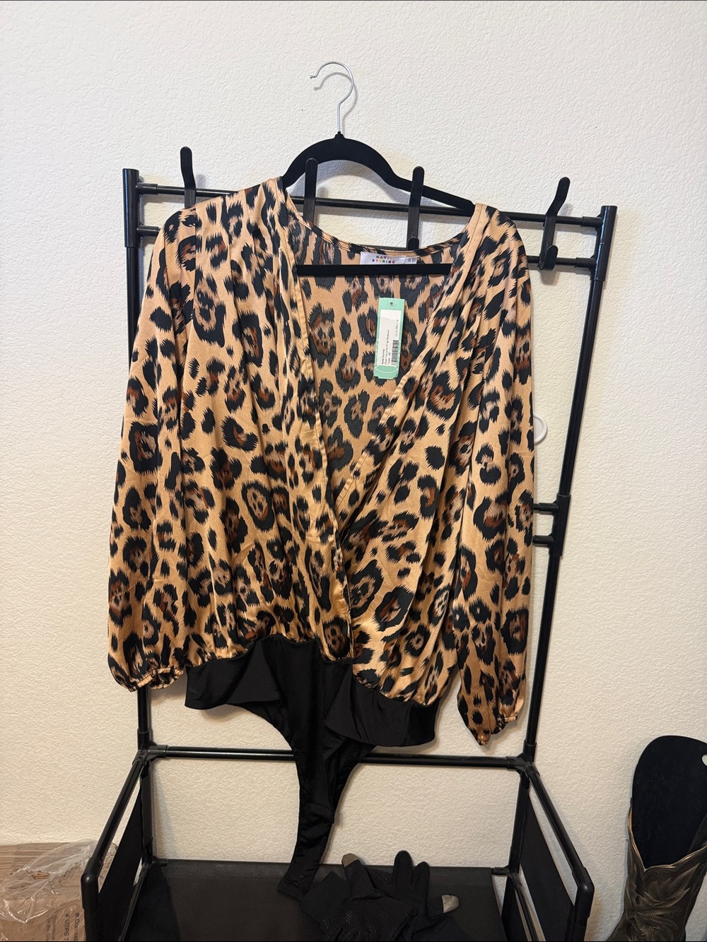 Leopard Print Wrap Bodysuit - Tan and Black